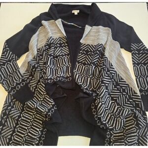 Merona Black Gray Striped Patterned Open Front Oversized Womens Cardigan Med